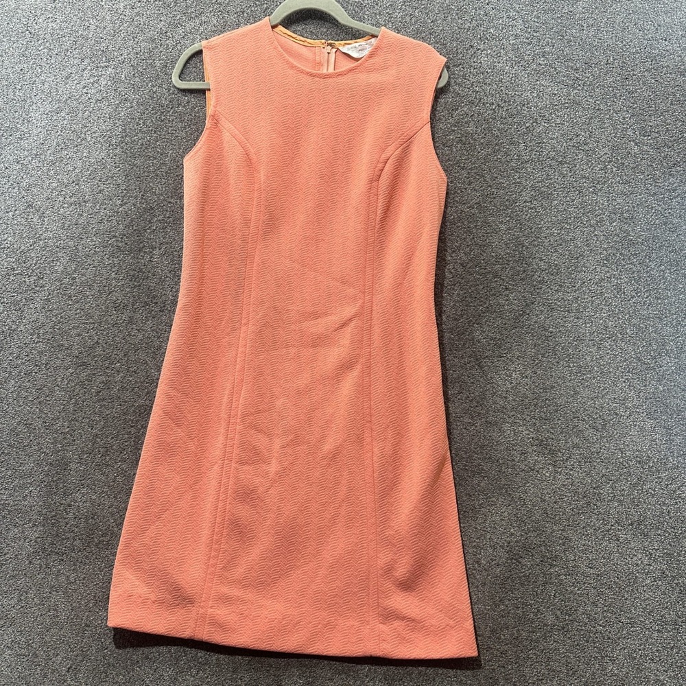 Vintage Sears Perma-Prest Coral Pink Textured Sleeveless Shift Dress Size 14